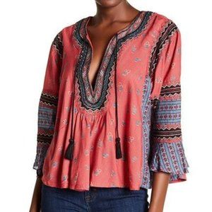 Free People – Embroidered Open Neck Blouse, XS - Good Condition